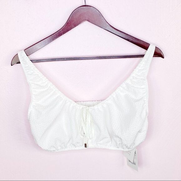 Zara Textured Cotton Linen Blend Smocked Back Crop Top White Large NWT - Picture 10 of 12